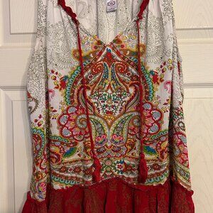 Cute Bila Multicolor Ruffle Bottom Blouse Boho Cottagecore Size L Tassels